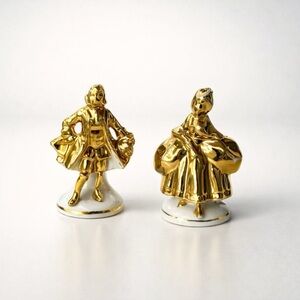 Gold tone vintage Porcelain Figurine Set 18th century Lady and Gentleman